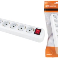 Колодка розеточная 6 гнезд 2П+З с выключателем16А 250В белая TDM