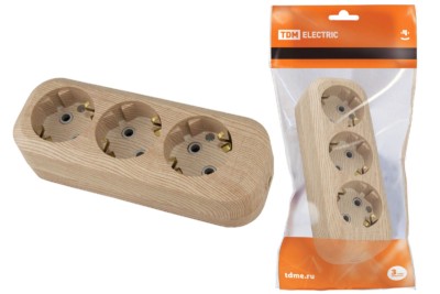 Колодка розеточная 3 гнезда 2П+3 16А 250В “Эко” (сосна) TDM