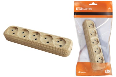 Колодка розеточная 5 гнезд 2П б/з 10А 250В “Эко” (сосна) TDM