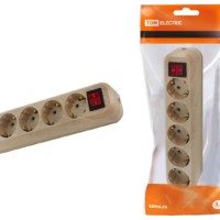 Колодка розеточная 5 гнезд 2П+3 с выключателем16А 250В “Эко” (сосна) TDM