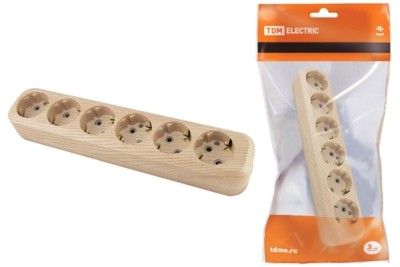 Колодка розеточная 6 гнезд 2П+3 16А 250В “Эко” (сосна) TDM
