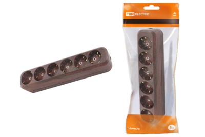 Колодка розеточная 6 гнезд 2П+3 16А 250В “Эко” (бук) TDM