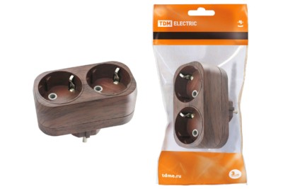 Блок на 2 гнезда 2П+З плоский 16А 250B “Эко” (бук) TDM