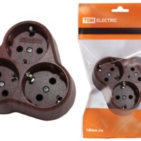 Блок на 3 гнезда 2П+З круглый 16А 250B “Эко” (бук) TDM