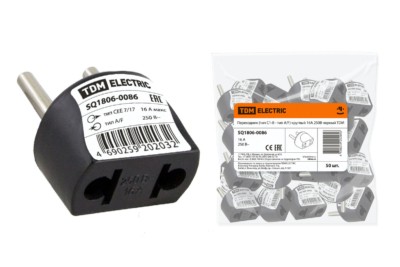 Переходник (тип С1-В – тип A/F) круглый 16A 250В черный TDM