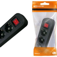 Колодка розеточная 3 гнезда 2П+3 c выключателем 16А 250В черная TDM