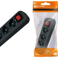 Колодка розеточная 4 гнезда 2П+3 c выключателем 16А 250В черная TDM