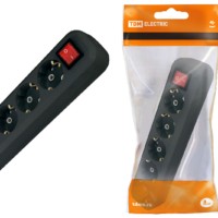 Колодка розеточная 5 гнезд 2П+3 с выключателем16А 250В черная TDM