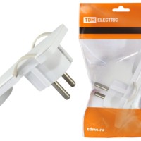 Вилка угловая плоская (8 мм) белая 16А 250В TDM