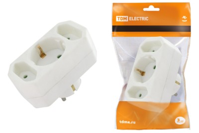 Блок на 3 гнезда: 1×2П+3 16 А + 2х2П 2,5 А под плоскую вилку 250 B белый TDM