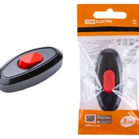 Выключатель на шнур 6А 250В черный с красной кнопкой TDM