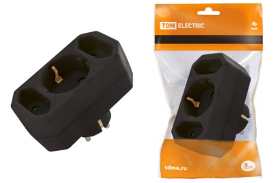 Блок на 3 гнезда: 1×2П+3 16 А + 2х2П 2,5 А под плоскую вилку 250 B черный TDM