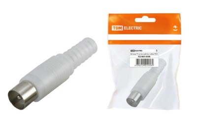 Разъём антенный штекер ТВ пласт. без пайки белый TDM