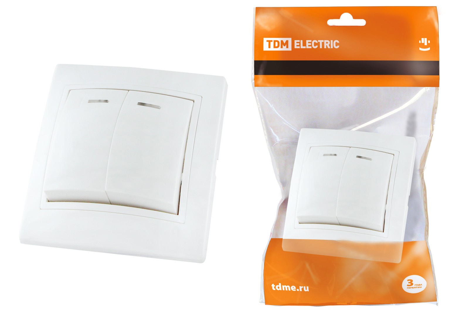 Выключатель 2кл. с подсветкой 10А белый Таймыр TDM