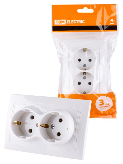 Розетка двойная 2П+З 16А 250В белая “Таймыр” TDM