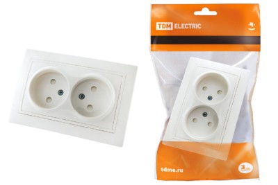 Розетка двойная 2П с защ. шт. 10А 250В белая “Таймыр” TDM