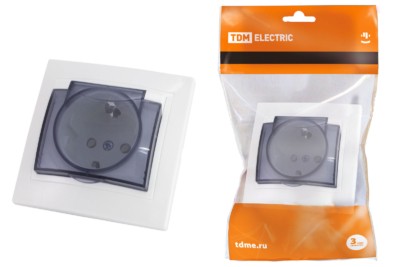 Розетка 2П+З с защ. шт. и крышкой 16А 250В IP44 белая “Таймыр” TDM