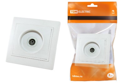 Розетка телевизионная простая (0-2400МГц, “мама”) белая “Таймыр” TDM