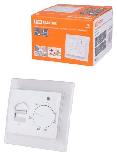 Термостат для теплых полов ТТП 16А 250В с датчиком 3м “Таймыр” белый TDM