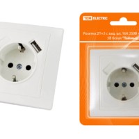 Розетка 2П+З с защ. шт. 16А 250В + USB порт 2,1А 5В белая “Таймыр” TDM