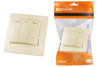 Выключатель 3кл. с подсветкой 10А сл. кость Таймыр TDM