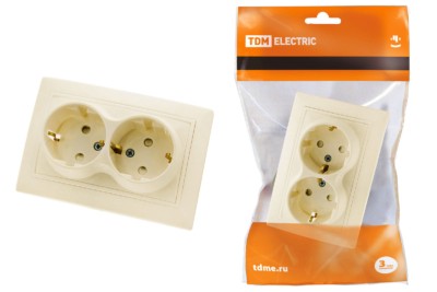 Розетка двойная 2П+З с защ. шт. 16А 250В сл. кость “Таймыр” TDM