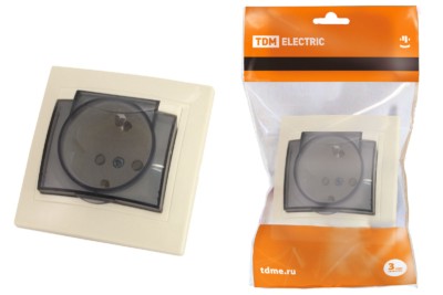 Розетка 2П+З с защ. шт. и крышкой 16А 250В IP44 сл. кость “Таймыр” TDM
