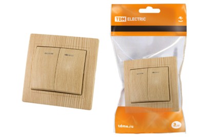 Выключатель 2кл. с подсветкой 10А ЭКО (сосна) Таймыр TDM