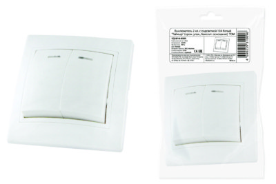 Выключатель 2кл. с подсветкой 10А белый Таймыр TDM