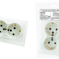 Розетка двойная 2П+З 16А 250В белая “Таймыр” (пром. упак., бакелит. основание) TDM