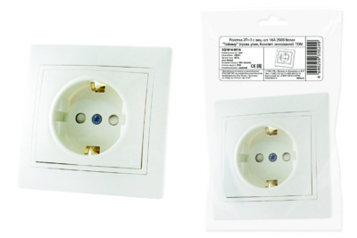 Розетка 2П+З с защ. шт. 16А 250В белая “Таймыр” (пром. упак., бакелит. основание) TDM