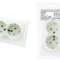 Розетка двойная 2П+З с защ. шт. 16А 250В белая “Таймыр” (пром. упак., бакелит. основание) TDM