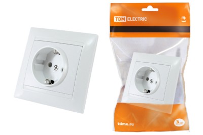 Розетка 2П+З 16А 250В с защ. шт. белая “Лама” TDM