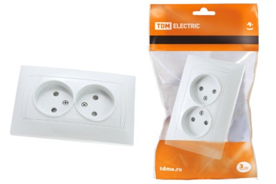 Розетка двойная 2П 10А 250В с защ. шт. белая “Лама” TDM