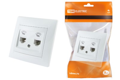 Розетка ТФ двойная RJ11 белая “Лама” TDM