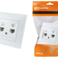 Розетка ТФ RJ11 + ПК RJ45 белая “Лама” TDM