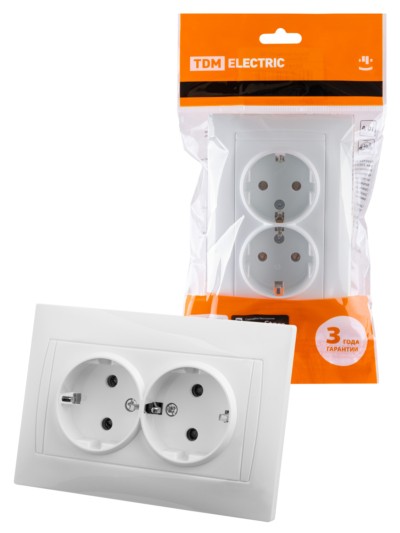 Розетка двойная 2П+З 16А 250В белая “Лама” TDM