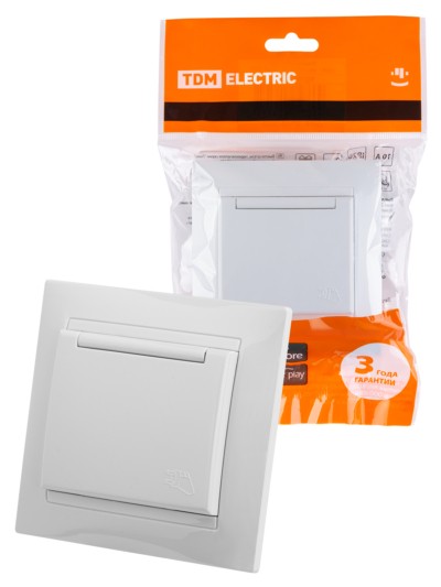 Розетка 2П+З 16А 250В IP44 с крышкой белая “Лама” TDM