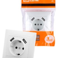 Розетка 2П+З 16А 250В + 2 USB порта 2,1А 5В белая “Лама” TDM