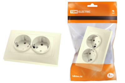 Розетка двойная 2П+З 16А 250В с защ. шт. сл. кость “Лама” TDM