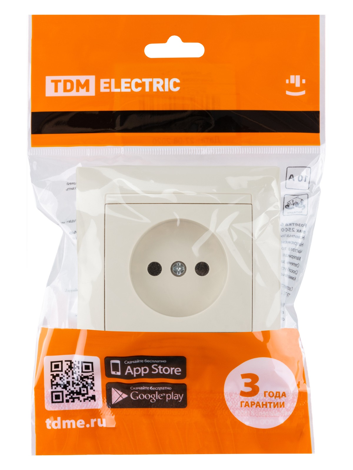 Розетка 2П 10А 250В сл. кость "Лама" TDM — изображение 6