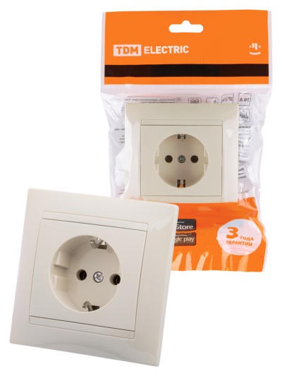 Розетка 2П+З 16А 250В сл. кость “Лама” TDM