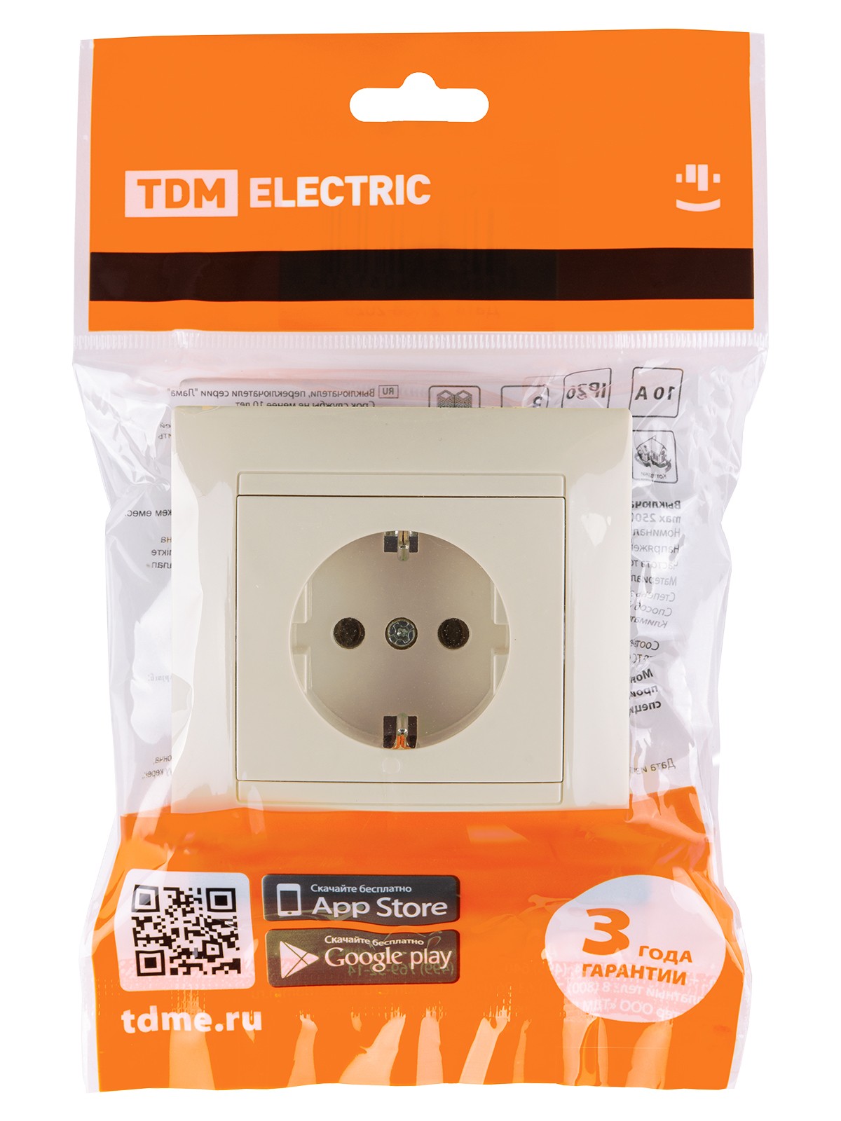 Розетка 2П+З 16А 250В сл. кость "Лама" TDM — изображение 5