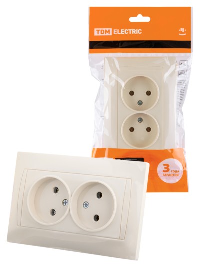 Розетка двойная 2П 10А 250В сл. кость “Лама” TDM