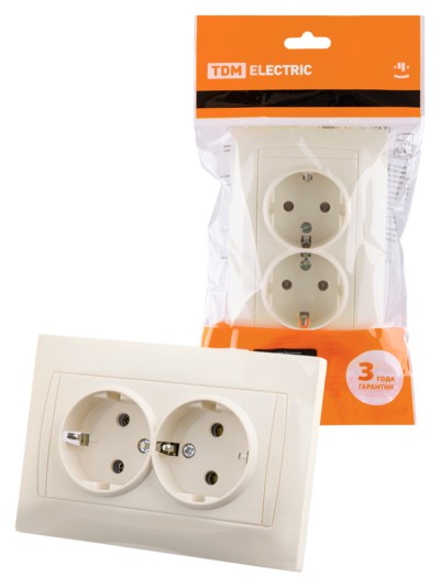 Розетка двойная 2П+З 16А 250В сл. кость “Лама” TDM