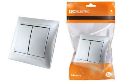 Выключатель 2кл. 10А серебр. металлик Лама TDM