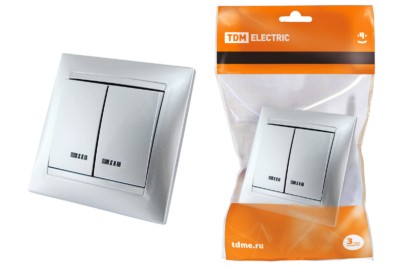 Выключатель 2кл. с подсветкой 10А серебр. металлик Лама TDM