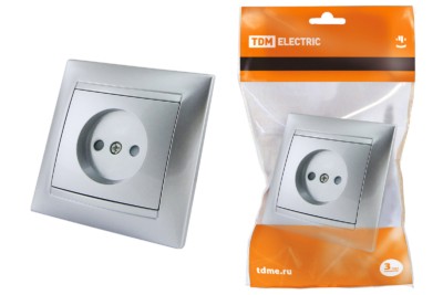 Розетка 2П 10А 250В с защ. шт. серебр. металлик “Лама” TDM