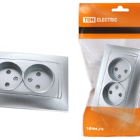 Розетка двойная 2П 10А 250В с защ. шт. серебр. металлик “Лама” TDM