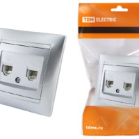 Розетка ТФ двойная RJ11 серебр. металлик “Лама” TDM